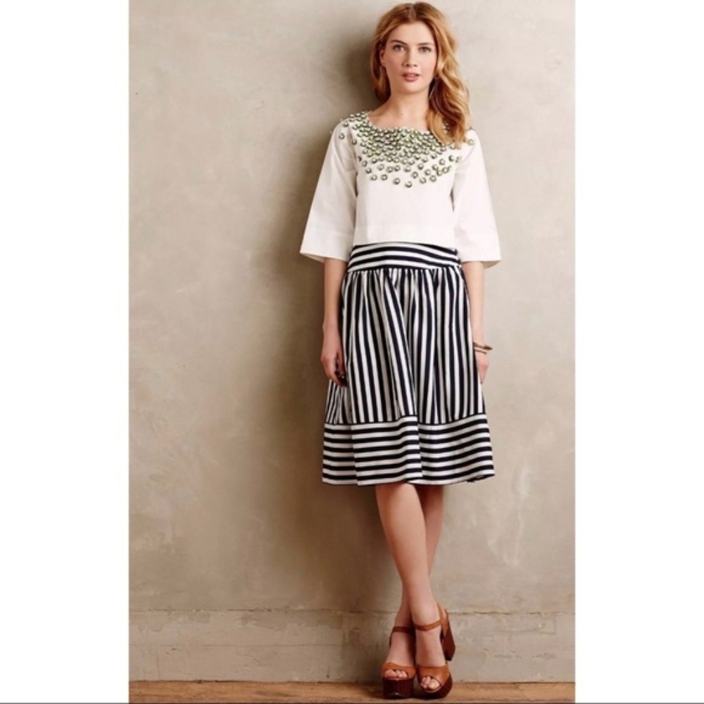 NWOT Maeve Blue White Striped High Waist Skirt